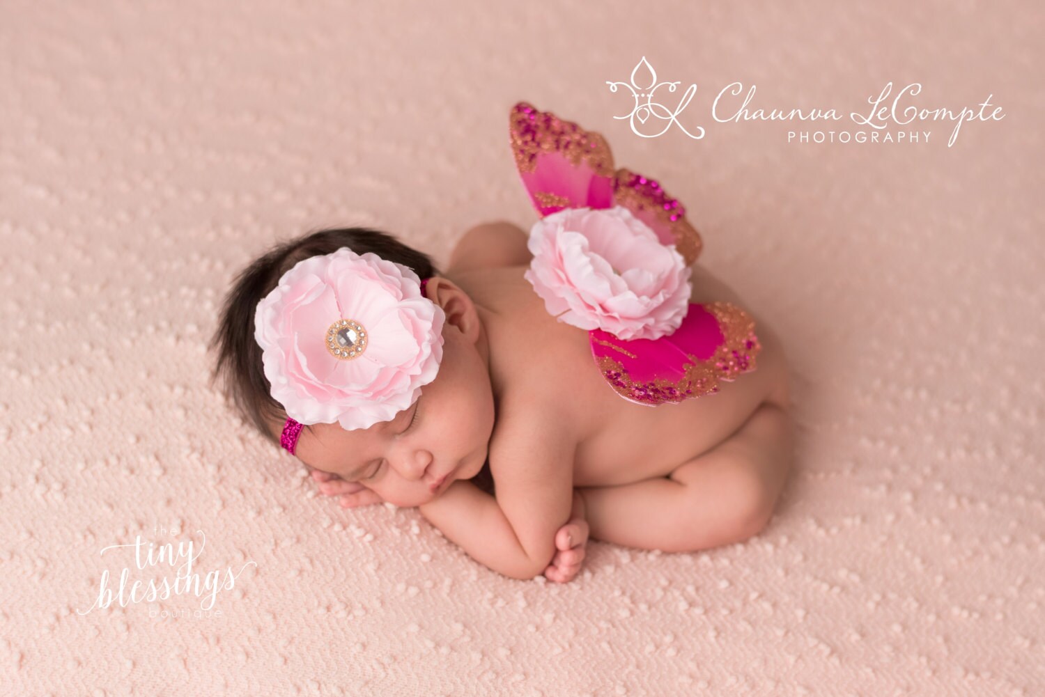 Baby Pink Butterfly Wing Set / Newborn Wings / Newborn Wing Prop / Baby Girl Headband / Newborn Photo Prop / Newborn Butterfly Wings