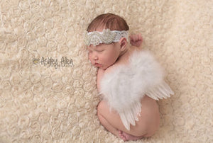 White Angel Wing and Baby Rhinestone Lace Headband