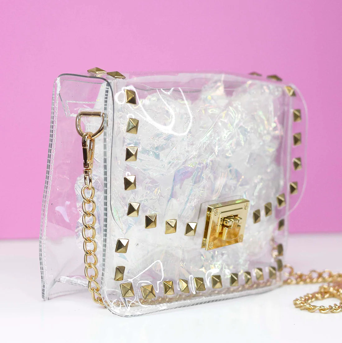 Clear with Gold Stud Stadium Purse