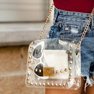 Clear with Gold Stud Stadium Purse