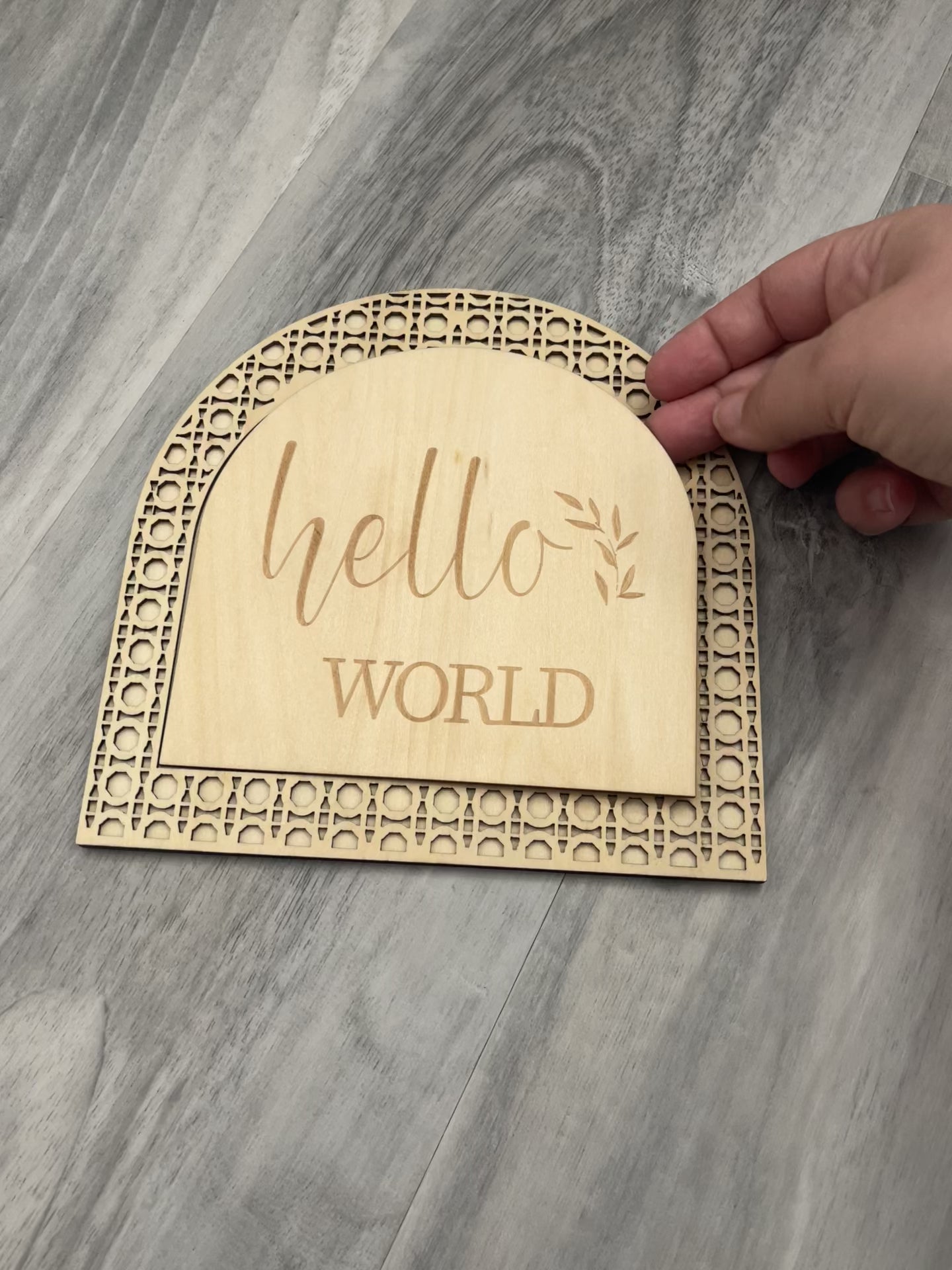Wooden Monthly sign / Hello World Birth Announcement  / Acrylic Baby Sign / Baby Announcement Sign