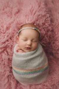 Pastel Rainbow Knit Snuggle Sack and Tie Back