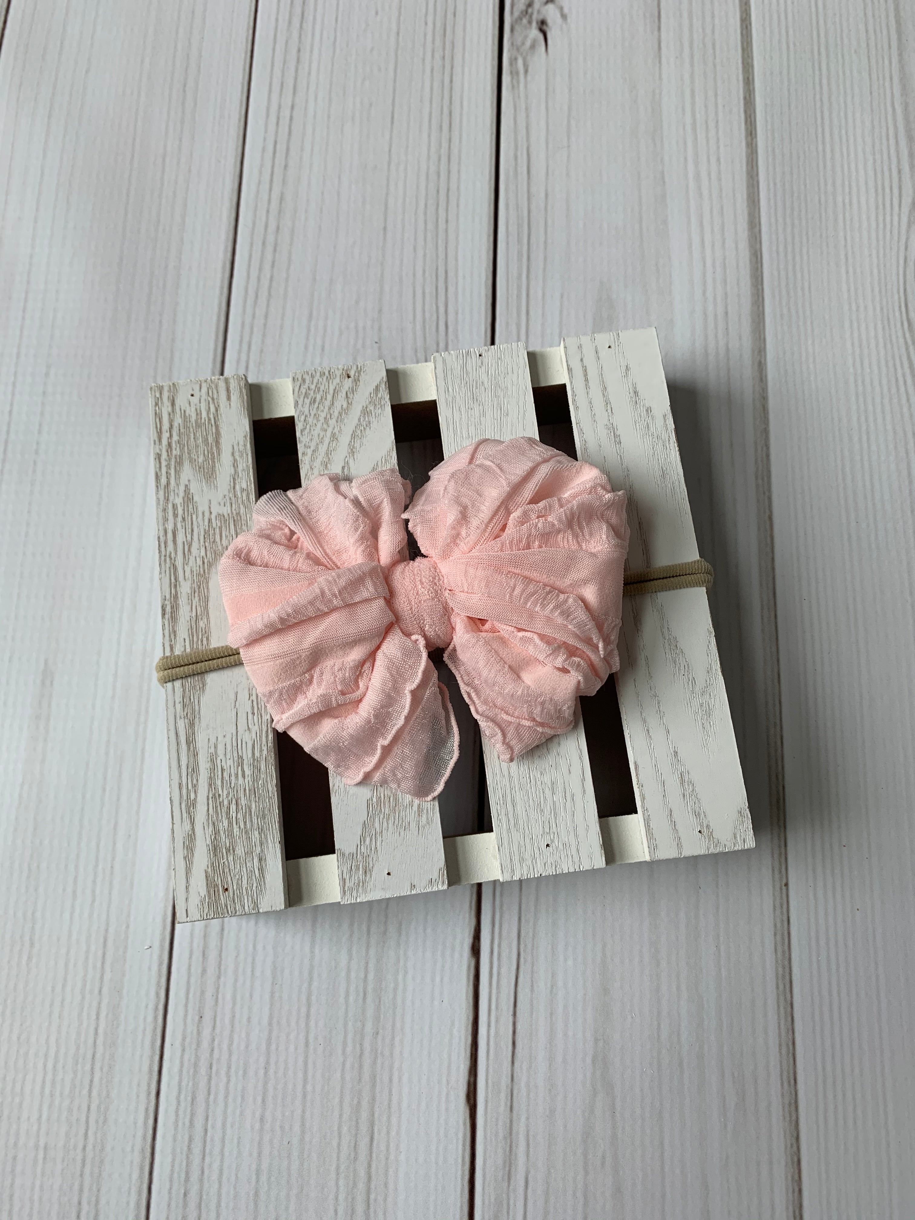 Pink Ruffle Bow Nylon Headband