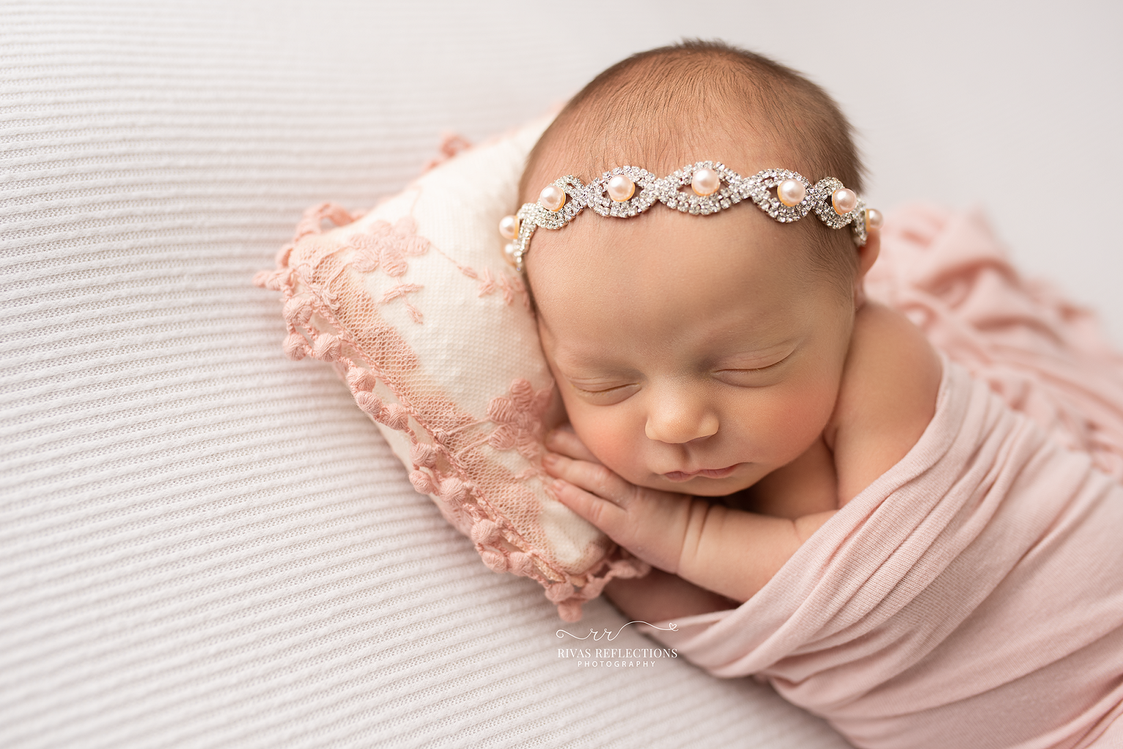 Pink Floral Pillow and Silver Rhinestone/Pearl Headband