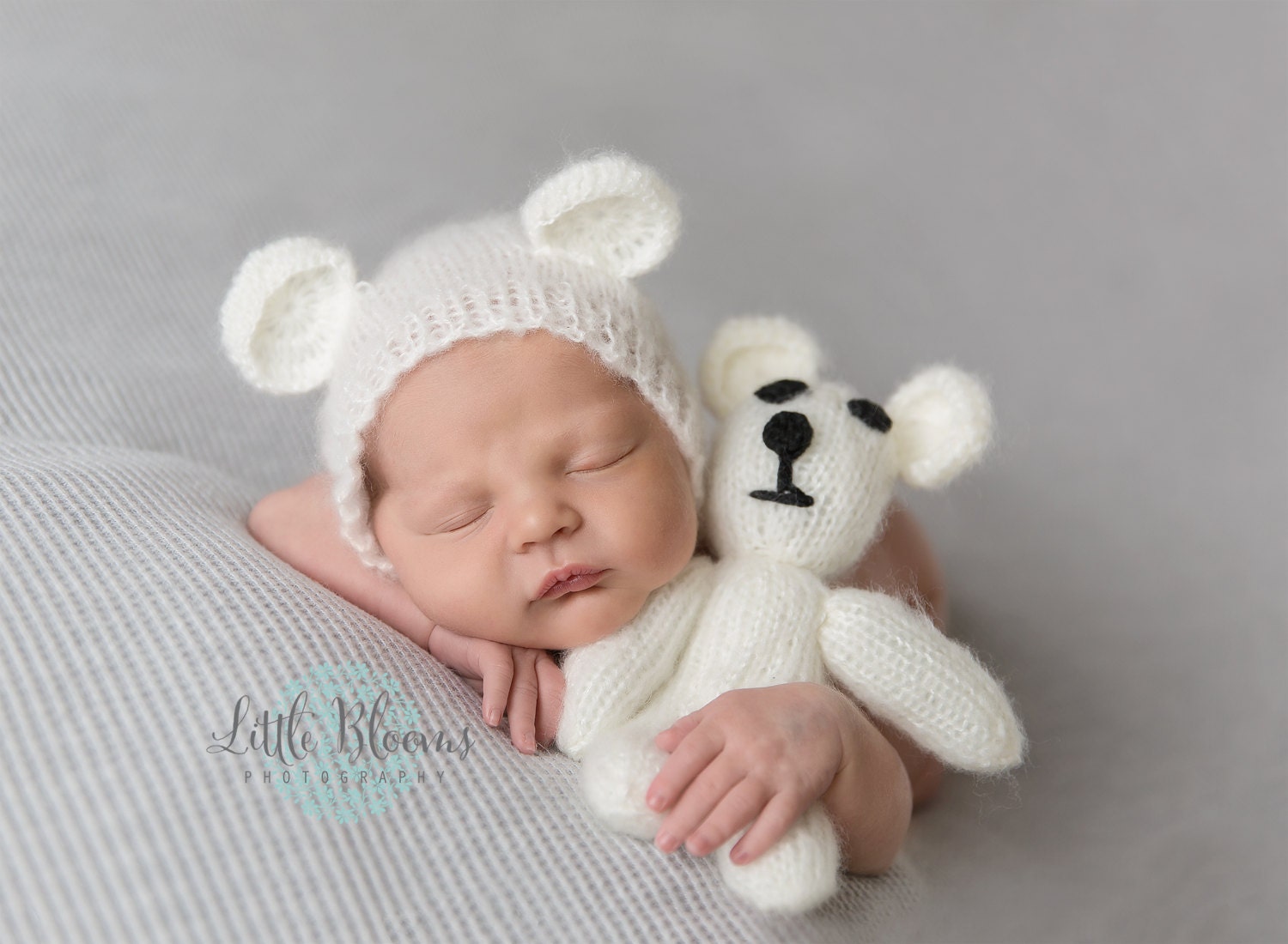 Blue Bear Hat and Lovey / Bear Bonnet / Mohair Bonnet / Newborn Photo Prop / Mohair Newborn Prop / Blue Teddy Bear Bonnet / Bear Prop / RTS