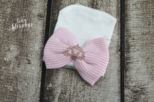 Pink Rhinestone Crown Newborn Hospital Hat