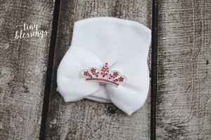 Pink Rhinestone Crown Newborn Hat
