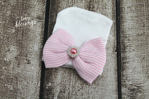 Rhinestone Pink Pearl Newborn Hospital Hat