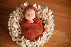 Newborn Swaddle Sack and Fox Bonnet / Knit Swaddle Sack / Newborn Photo Prop / Knit Newborn Prop / Newborn Cocoon / Newborn Sack / Fox Prop