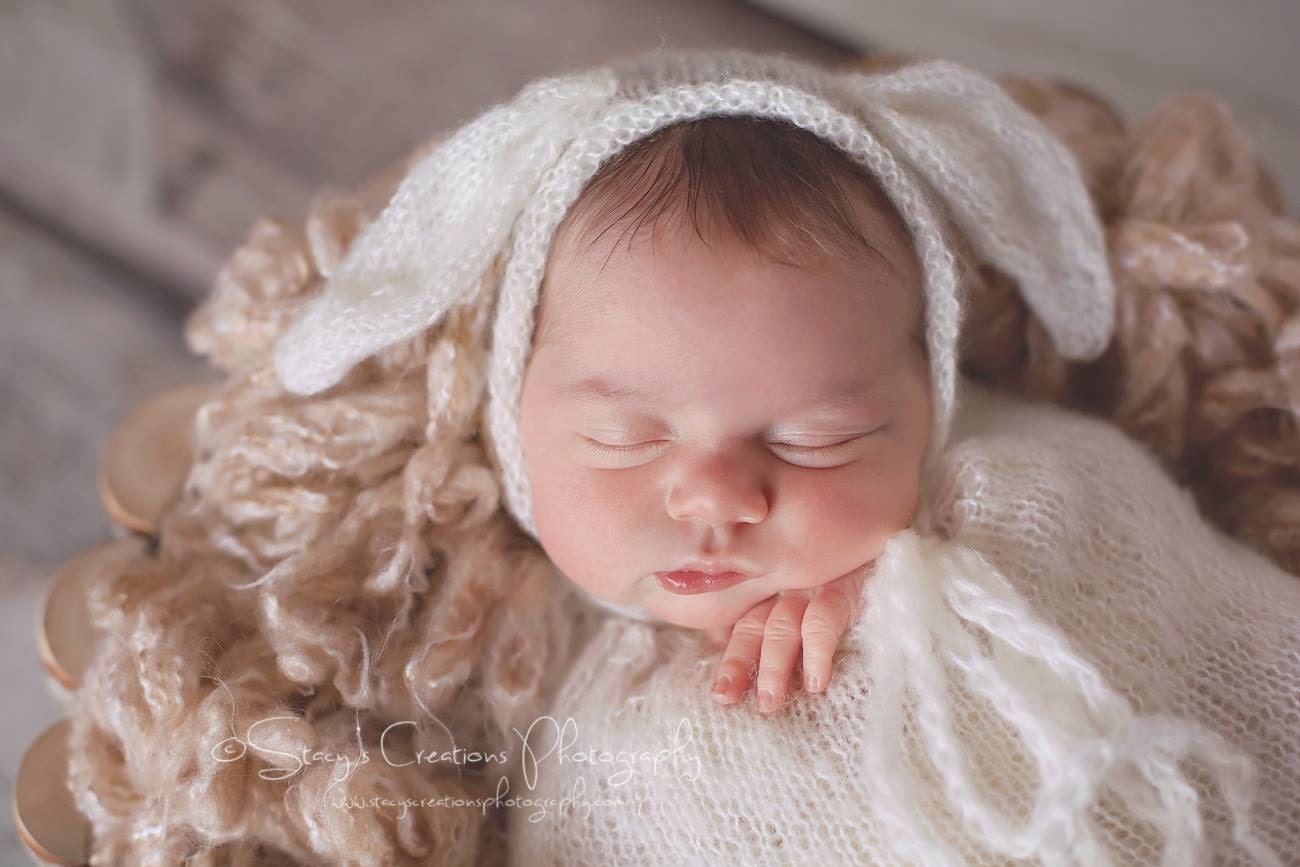 Bunny Swaddle Sack / Easter Photo Prop / Mohair Photo Prop / Bunny Bonnet / Newborn Photo Prop / Newborn Knit Outfit / Newborn Romper / RTS