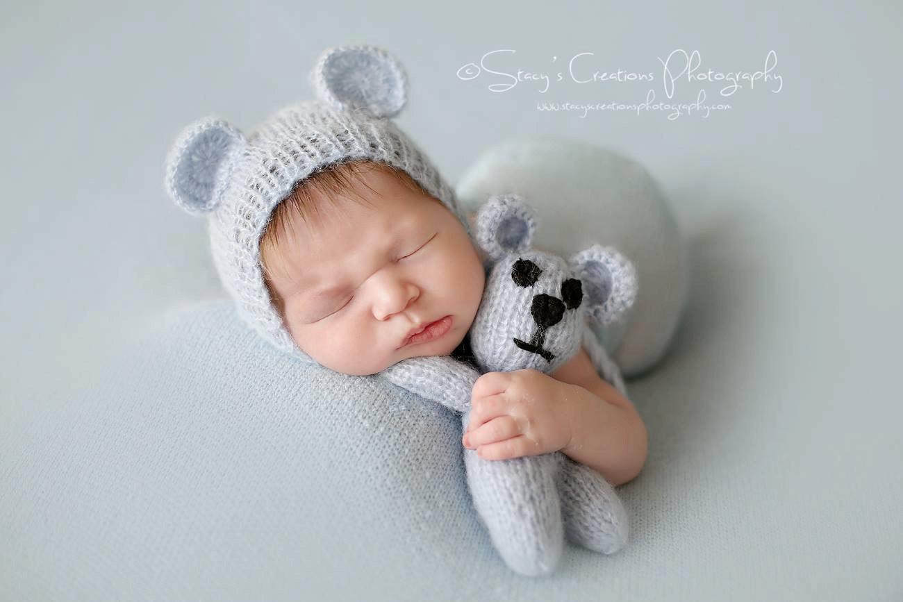 Newborn Blue Teddy Bear Beanie Hat