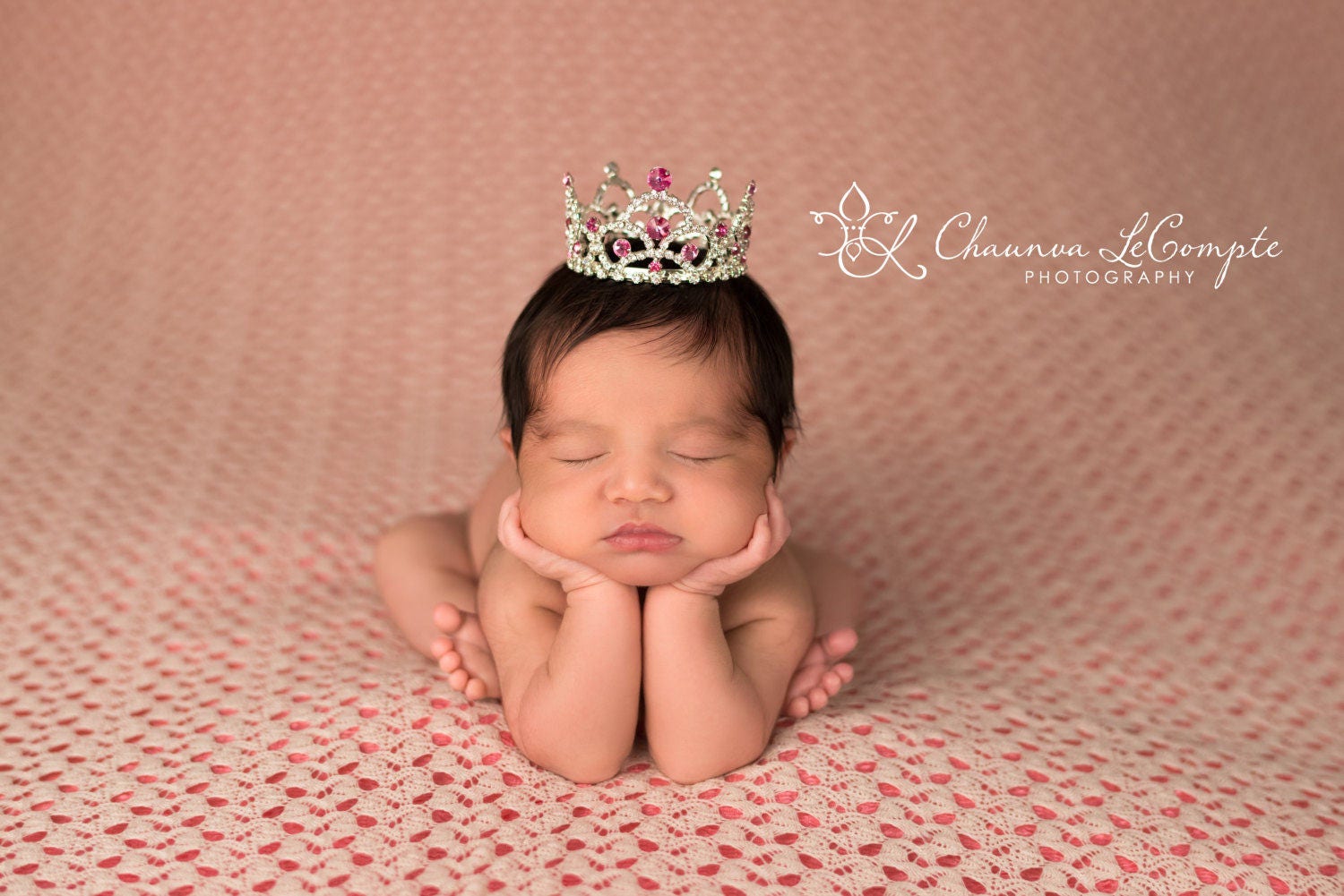 Pink Newborn Rhinestone Crown / First Birthday Crown / Baby Shower Gift / Newborn Photo Prop / Flower Girl / Baby Girl Crown / Baby Tiara