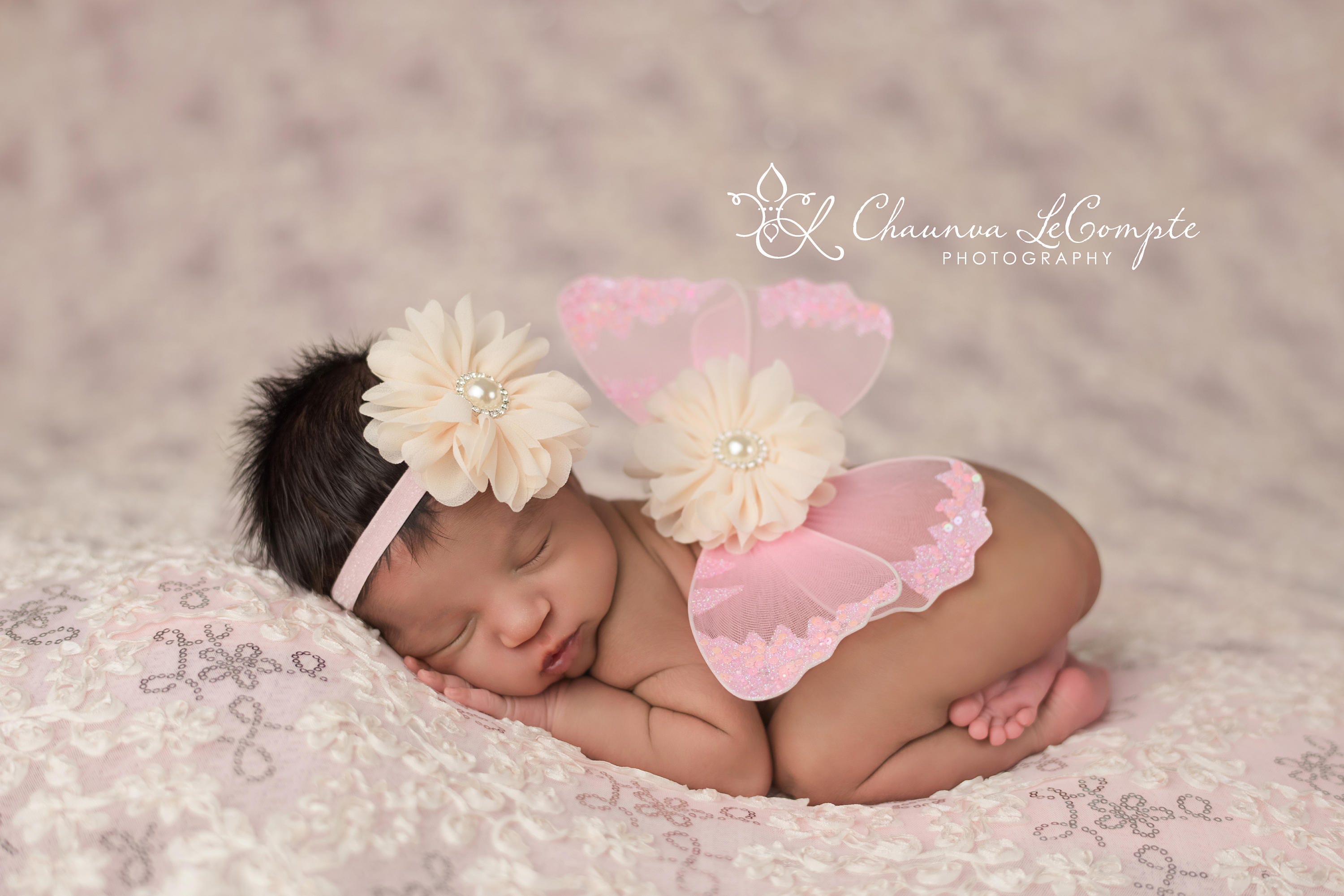 Pink and Ivory Butterfly Wing Set / Newborn Wings / Newborn Wing Prop / Baby Girl Headband / Newborn Photo Prop / Newborn Butterfly Wings