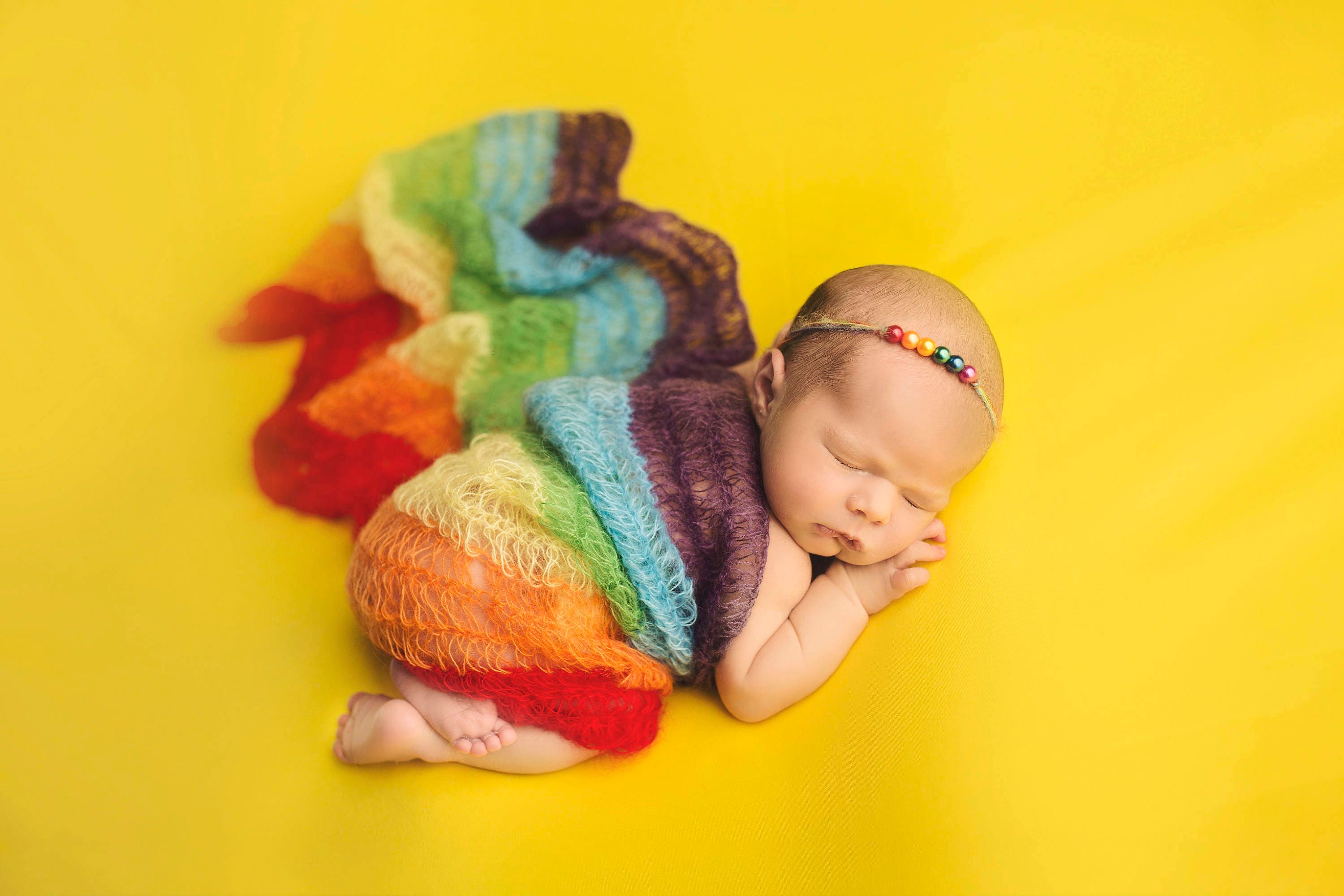 Rainbow Headband / Rainbow Wrap / Newborn Photo Prop / Newborn Wrap / Rainbow Baby / Rainbow Baby Photo Prop / Knit Rainbow Wrap