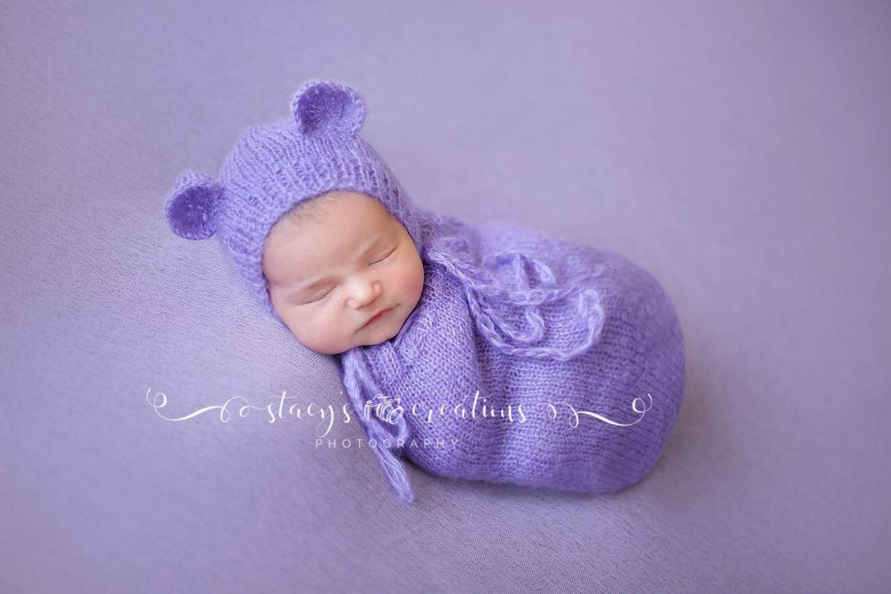 Iris Knit Swaddle Sack and Bear Bonnet /  Newborn Swaddle Sack / Newborn Photo Prop / Knit Photo Prop / Newborn Cocoon / Newborn Sack / RTS