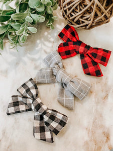 Black and White Bow, Buffalo Check Bow, Red and Black Bow, Gray Bow