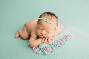 Newborn Pillow and Tie Back Set / Newborn Photo Prop / Dainty Tie Back / Aqua Romper / Aqua Bonnet