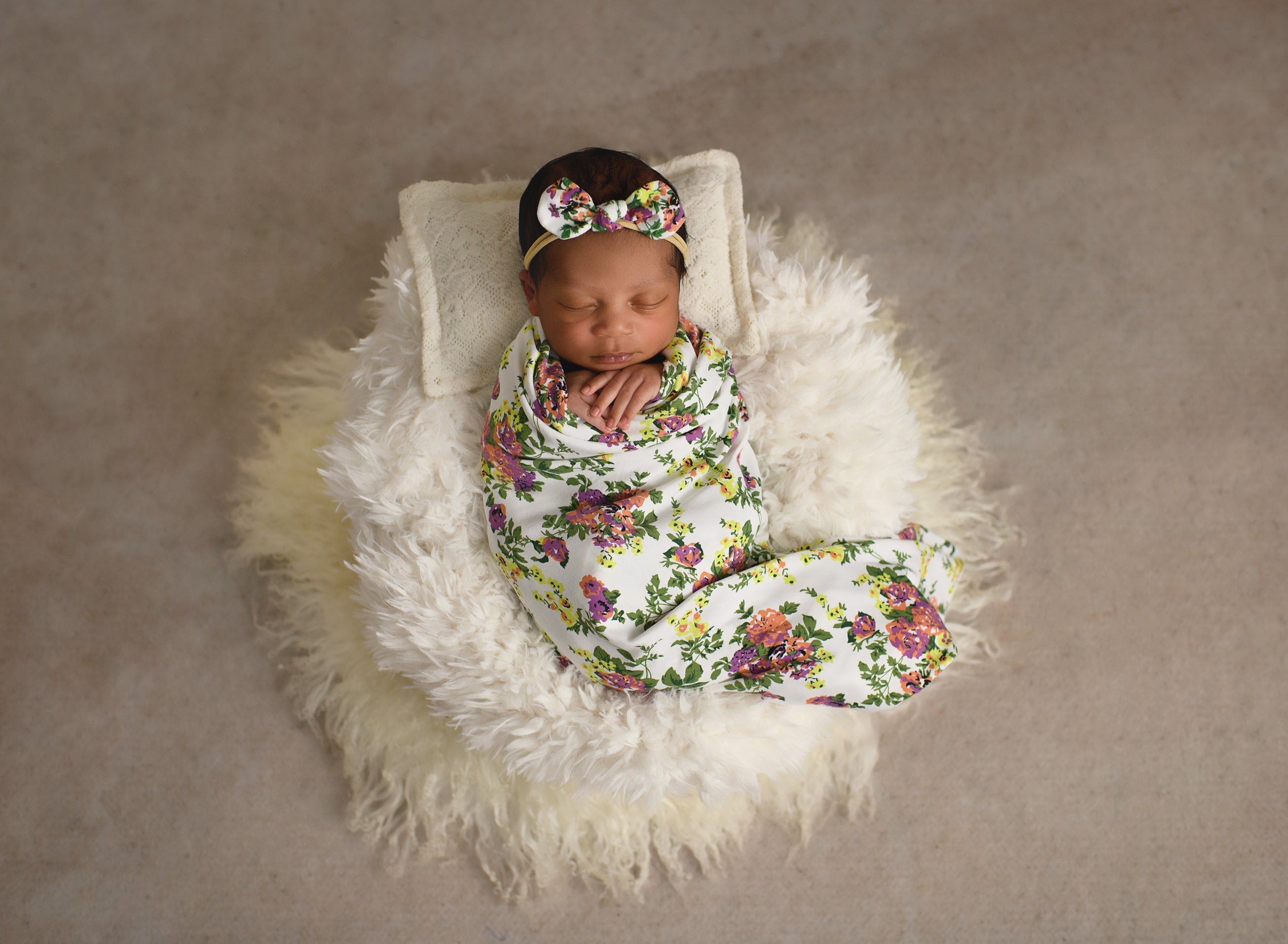 Aqua Floral Swaddle Blanket / Knot Headband / Swaddle Set / Lightweight Baby Blanket / Swaddling Blanket / Knit Blanket / Soft Baby Blanket,