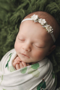 Ivy Swaddle Blanket / Flower Rhinestone Headband / Headband Swaddle Set / Lightweight Baby Blanket /Swaddling Blanket / Soft Baby Blanket