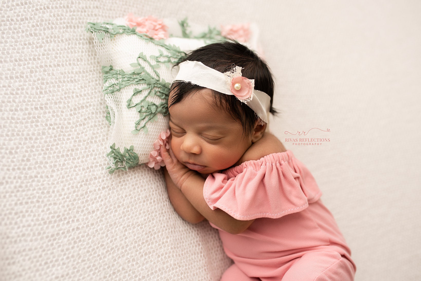 Pink Rosette Newborn Pillow / Baby Girl Prop / Newborn Photo Prop / Newborn Pillow Prop / Pink Newborn Pillow