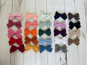 Solid Colored Bows / Fall Bows / Kona Cotton Fabric Hair Bows / Baby Fabric Hair Bows / Hand Tied Fabric Hair Bows / Fabric Bow Headband