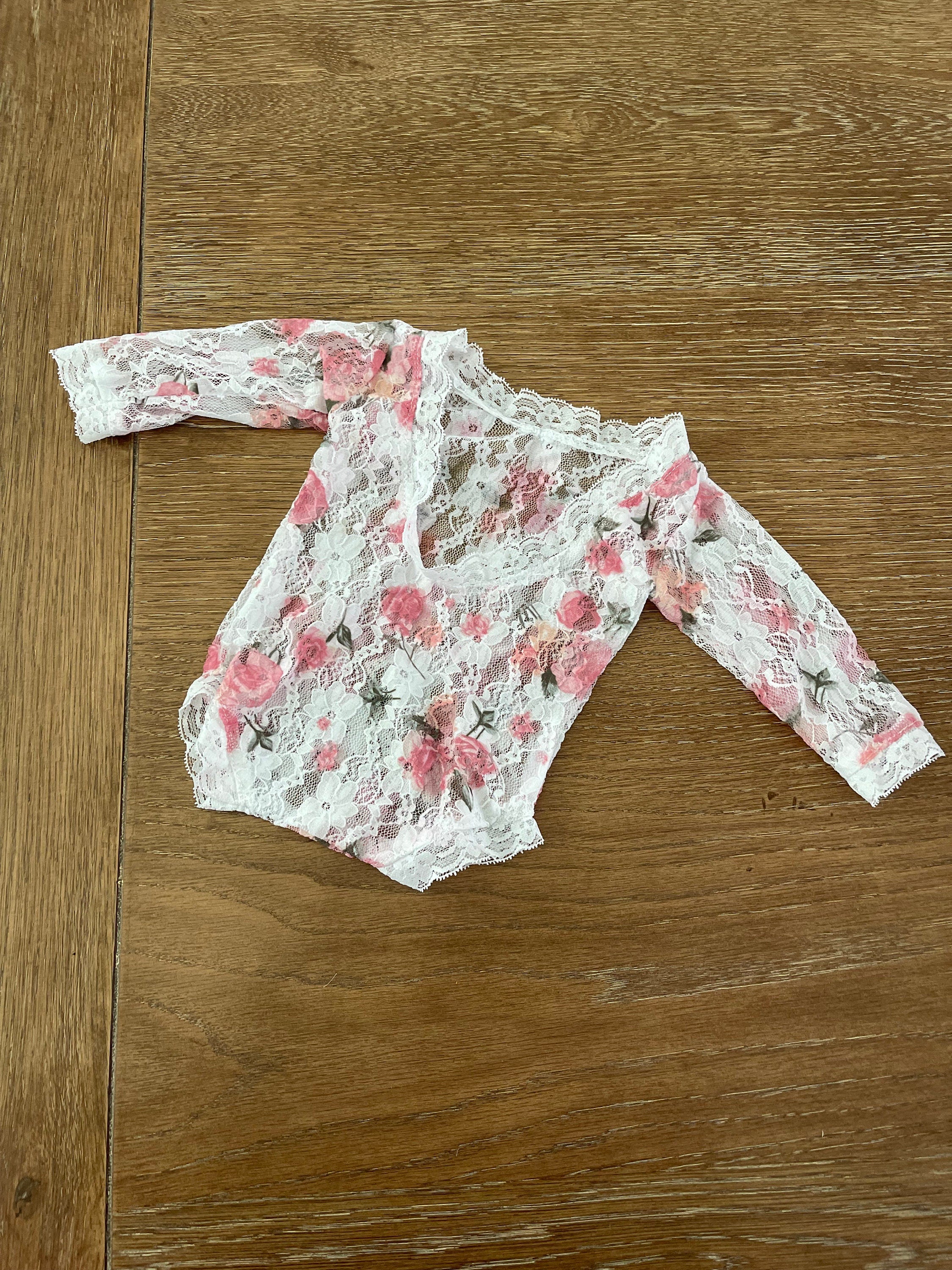 Pink Headband / Newborn Romper / Newborn Headband / Floral Lace Newborn Romper / Heart Lace Romper / Newborn Photo Prop / RTS / Valentines