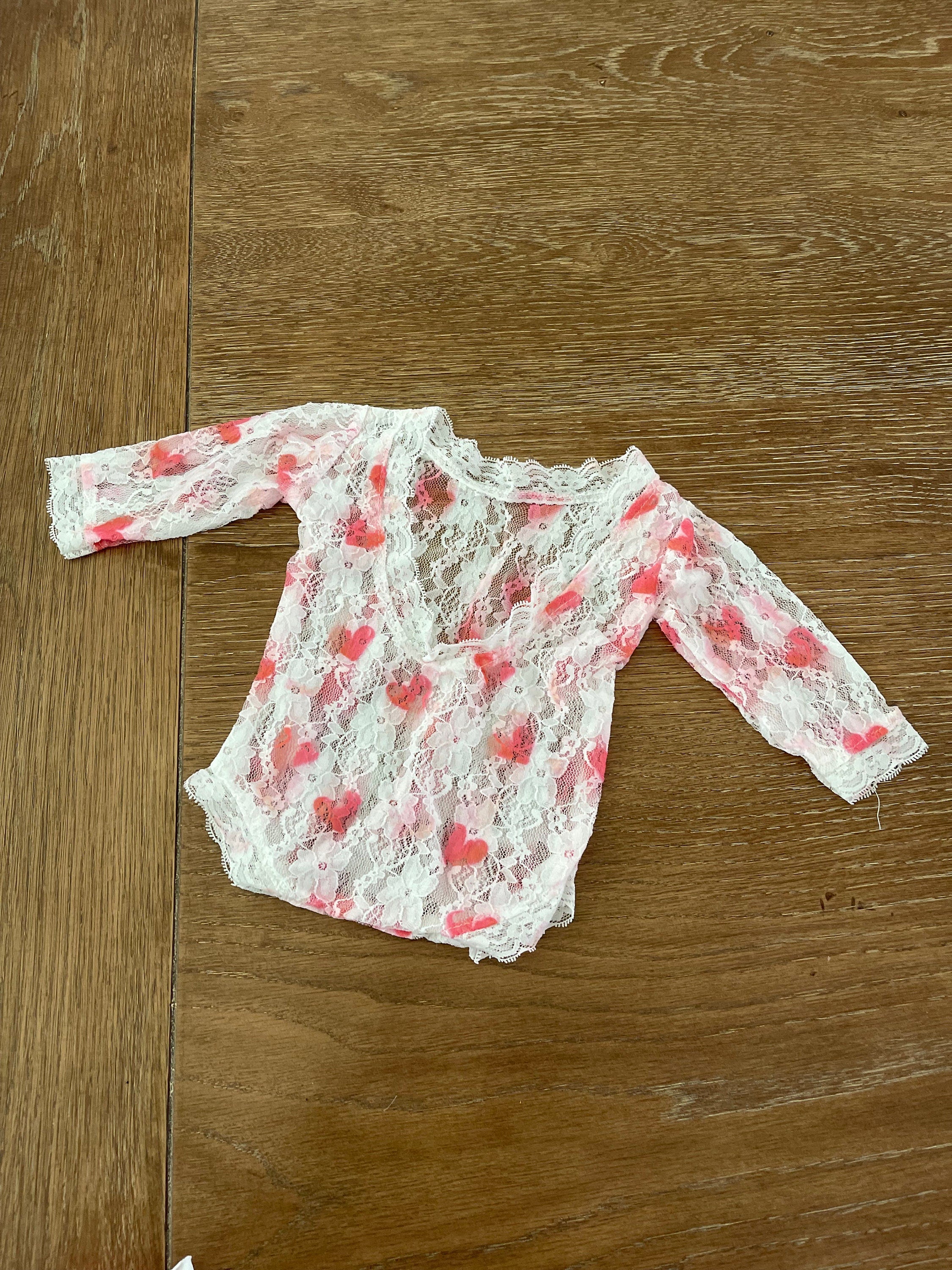 Pink Headband / Newborn Romper / Newborn Headband / Floral Lace Newborn Romper / Heart Lace Romper / Newborn Photo Prop / RTS / Valentines