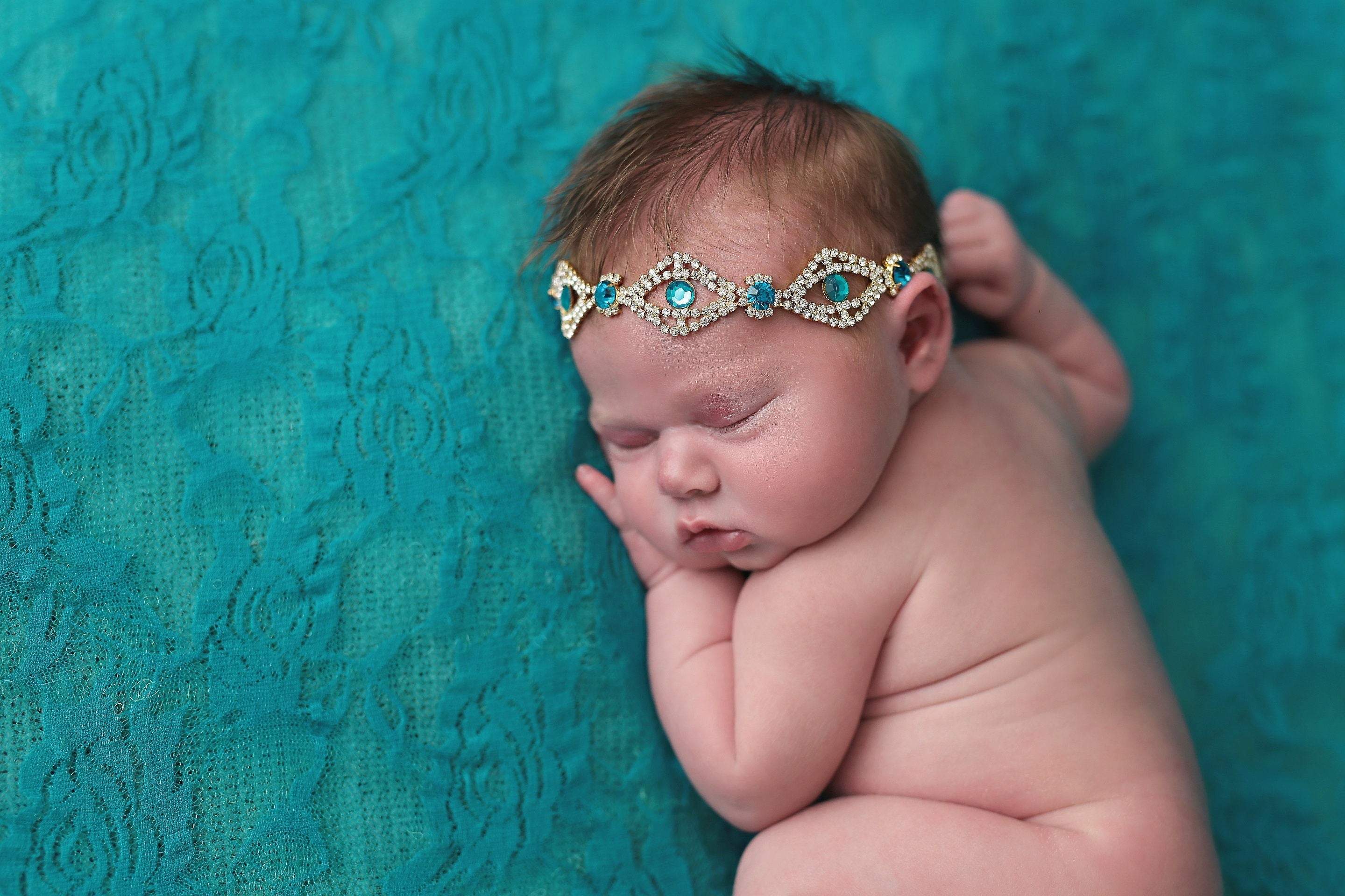 Turquoise Rhinestone Headband / Aqua Headband / Rhinestone Headband / Newborn Photo Prop / Photo Prop / Baby Girl Headband / Baby Girl Gift