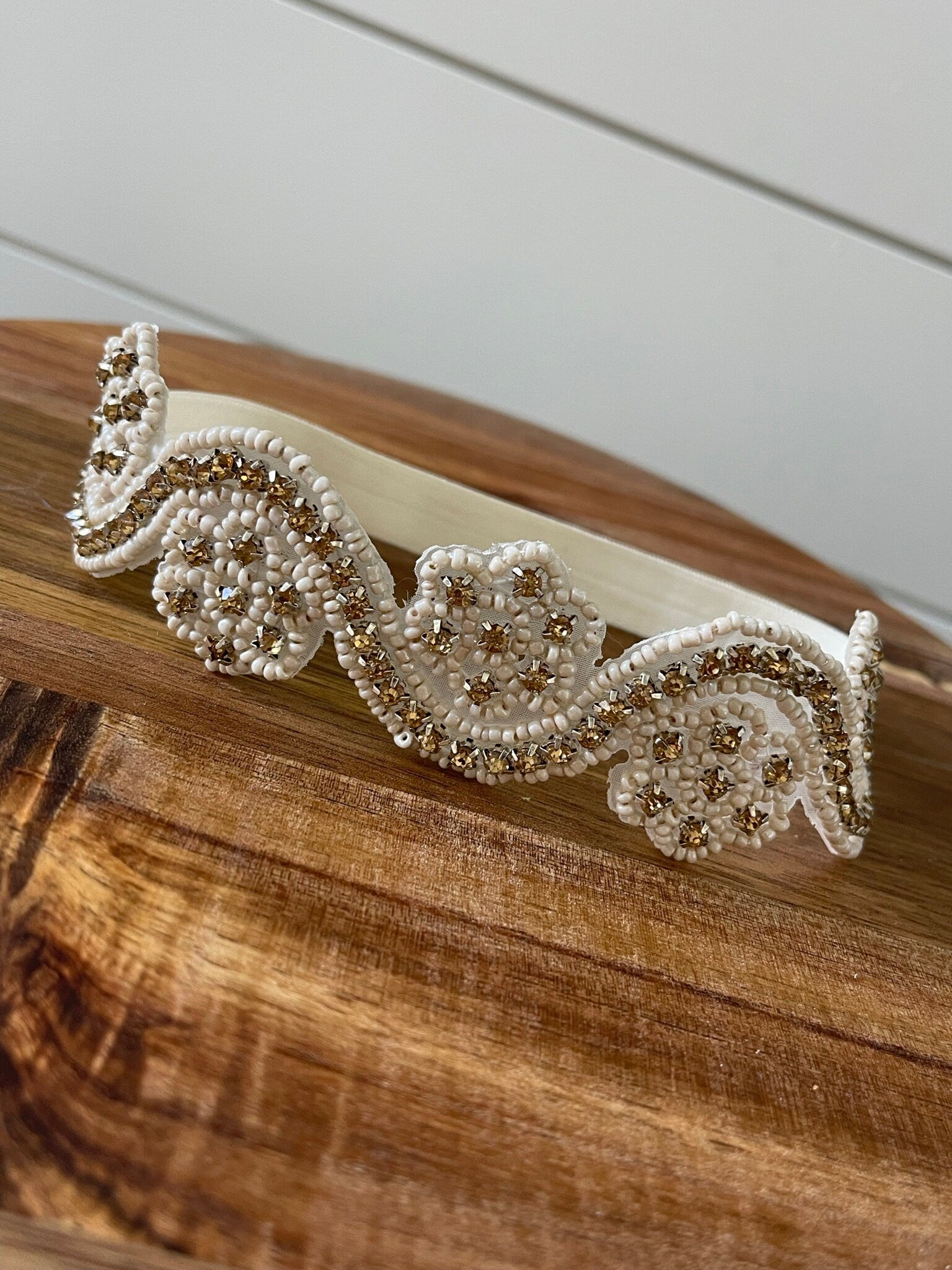 Champagne Rhinestone Headband / Baby Girl Headband / Rhinestone Headband / Topaz Headband / Newborn Photo Prop / Beaded Headband