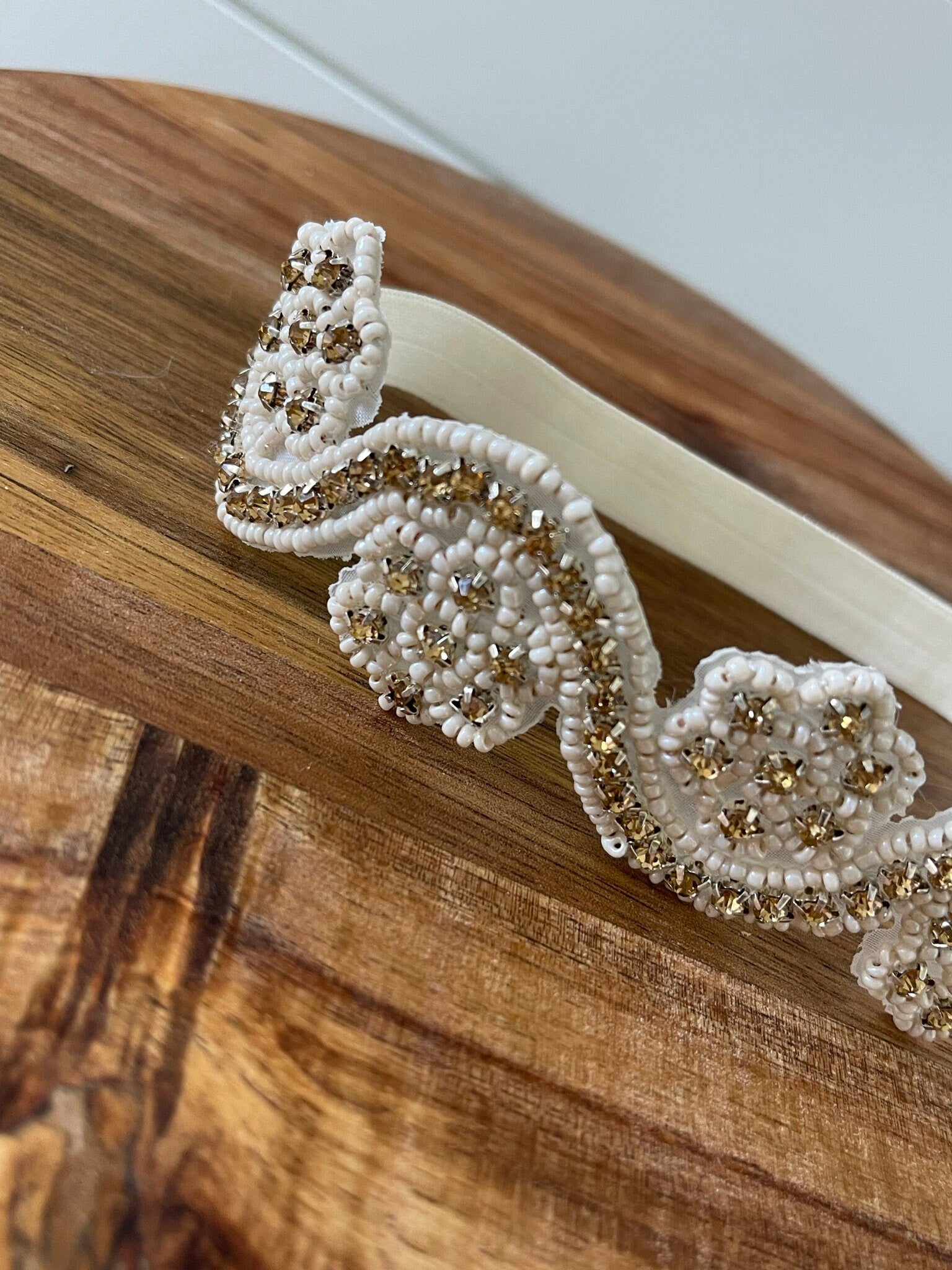 Champagne Rhinestone Headband / Baby Girl Headband / Rhinestone Headband / Topaz Headband / Newborn Photo Prop / Beaded Headband