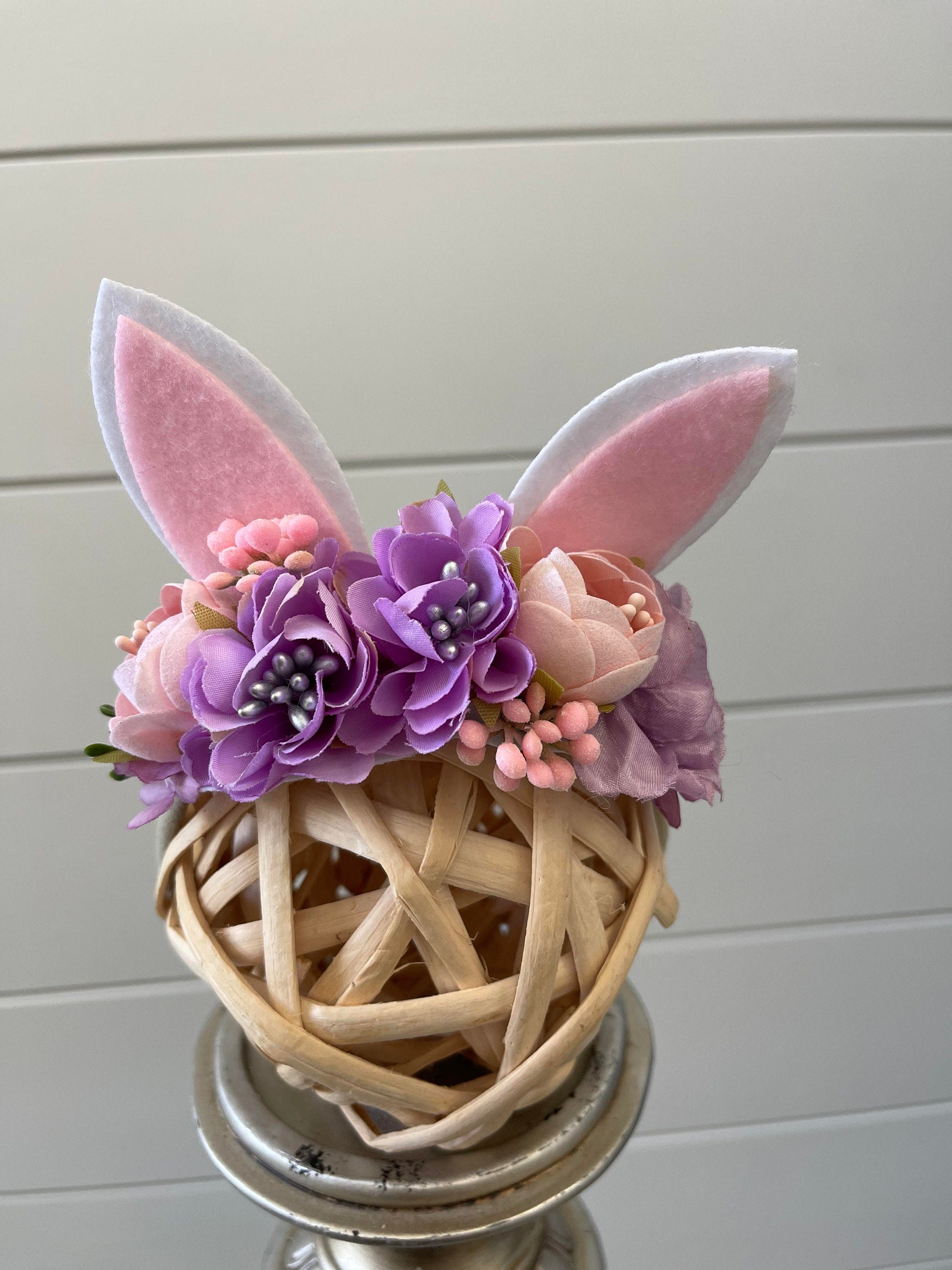 Floral Bunny Headband / Newborn Photo Prop / Newborn Prop / Easter Prop / Bunny Ear Headband / New Baby Gift / Baby Girl Headband