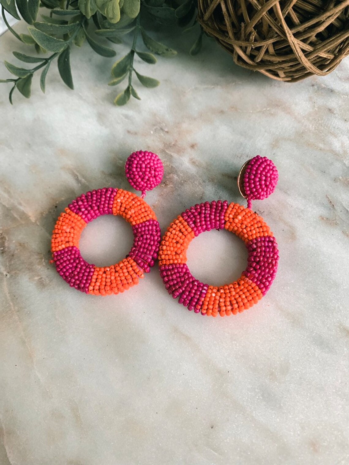 Beaded Circle Earrings for Women / Statement Earrings / Beaded Earrings / Seed Bead Earrings / Gift for Friend / More Colors Available