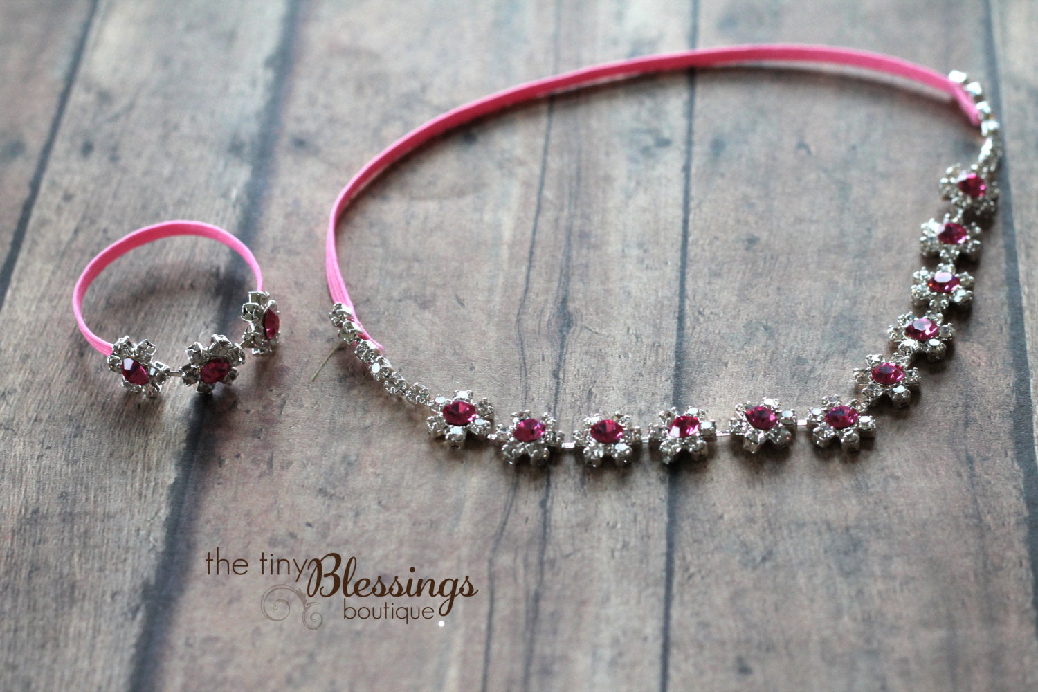 Pink Rhinestone Headband and Bracelet Set