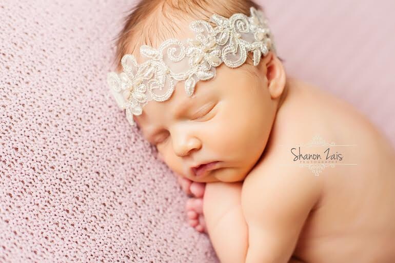 Gold Lace Pearl Headband / Gold Lace Headband / Newborn Headband / Newborn Photo Prop / Baptism Headband / Baby Headband / Baby Girl