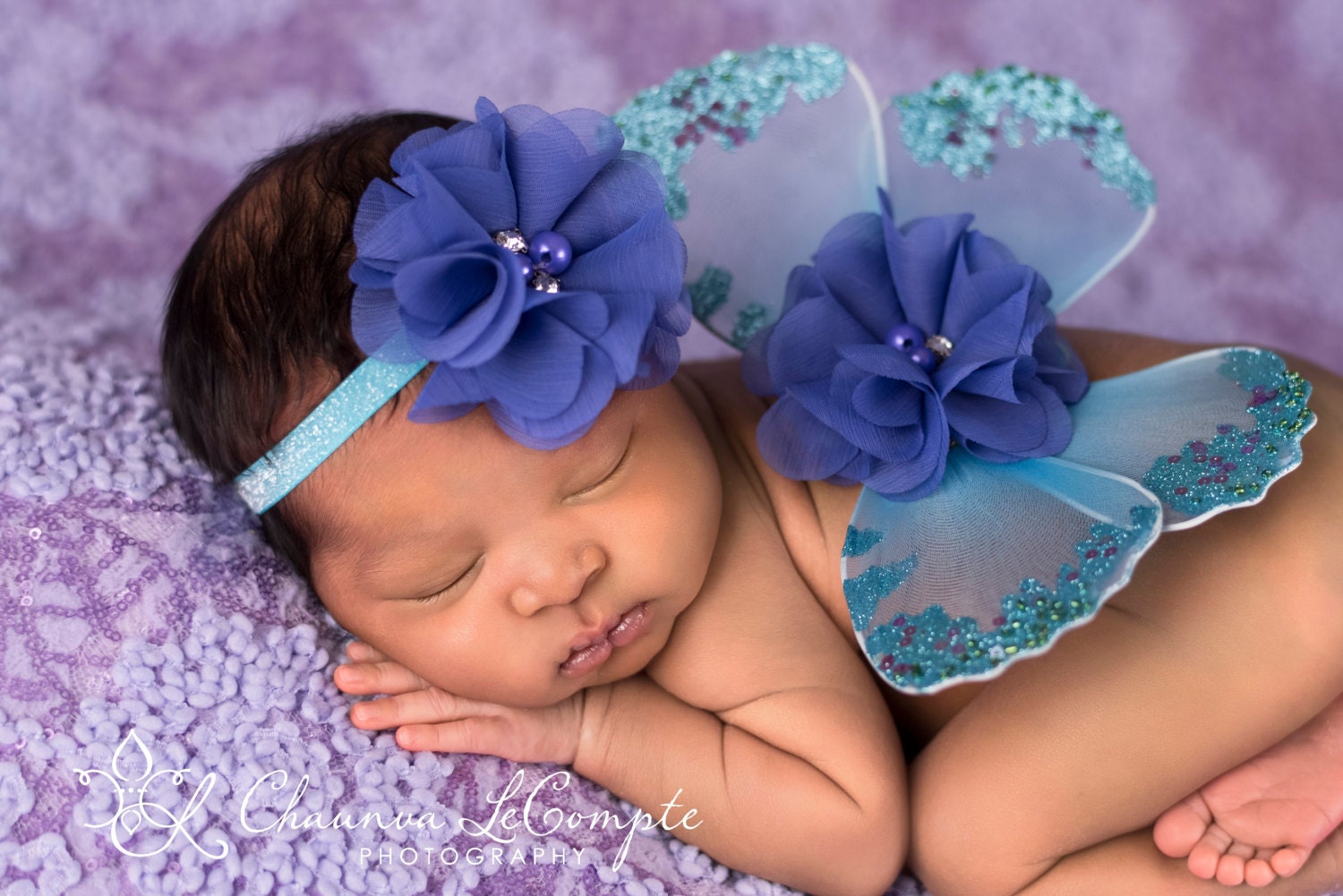 Blue and Purple Butterfly Wing Set  / Newborn Wings / Newborn Wing Prop / Baby Girl Headband / Newborn Photo Prop / Newborn Butterfly Wings