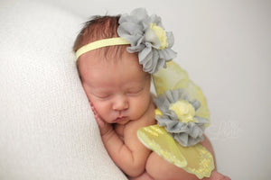 Yellow and Grey Butterfly Wing Set  / Newborn Wings / Newborn Wing Prop / Baby Girl Headband / Newborn Photo Prop / Newborn Butterfly Wings