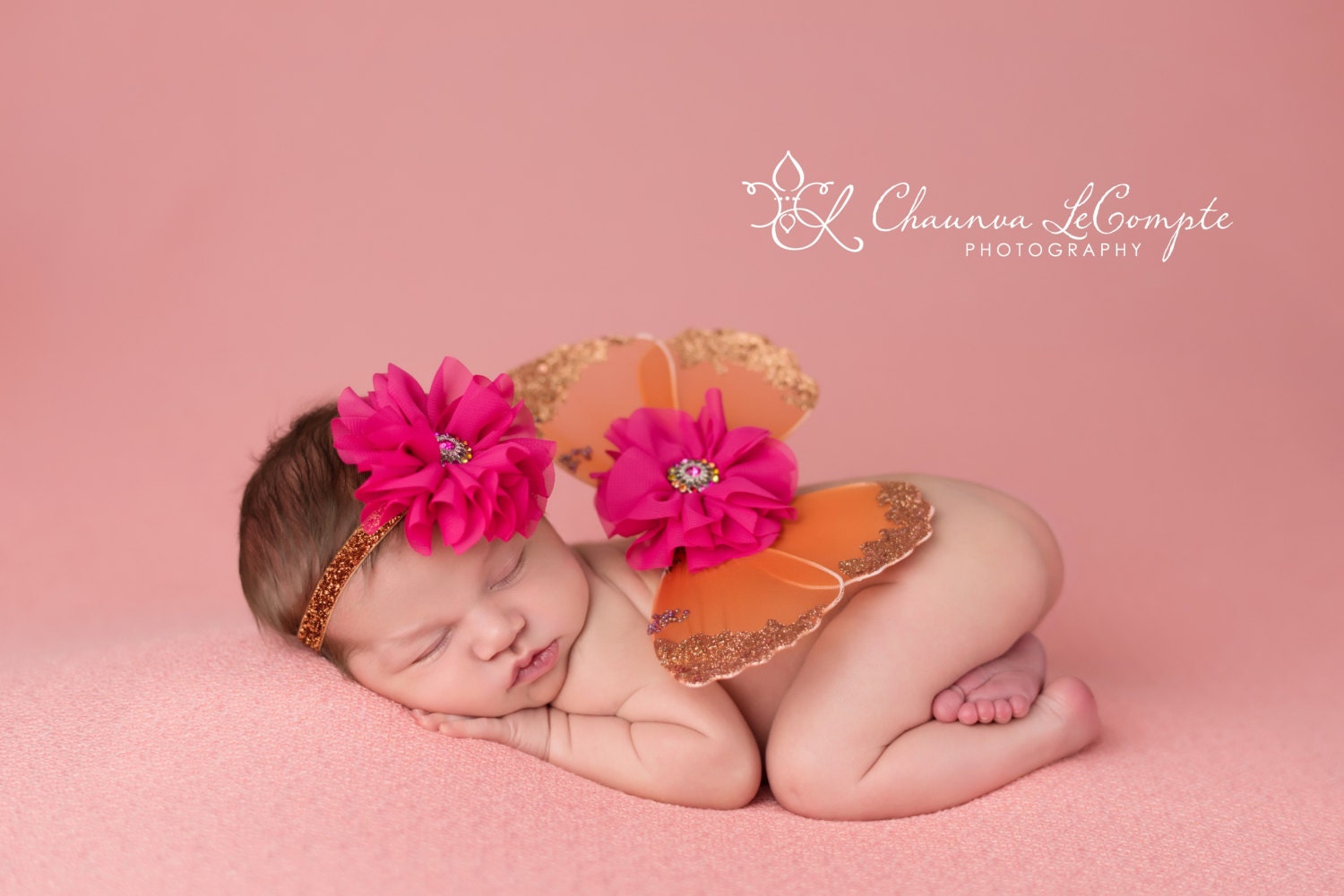 Pink and Orange Butterfly Wing Set  / Newborn Wings / Newborn Wing Prop / Baby Girl Headband / Newborn Photo Prop / Newborn Butterfly Wings