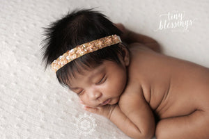 Gold Headband / Petite Headband / Baby Girl Headband / Beaded Headband / Christening Headband / Baptism / Newborn Photography Prop