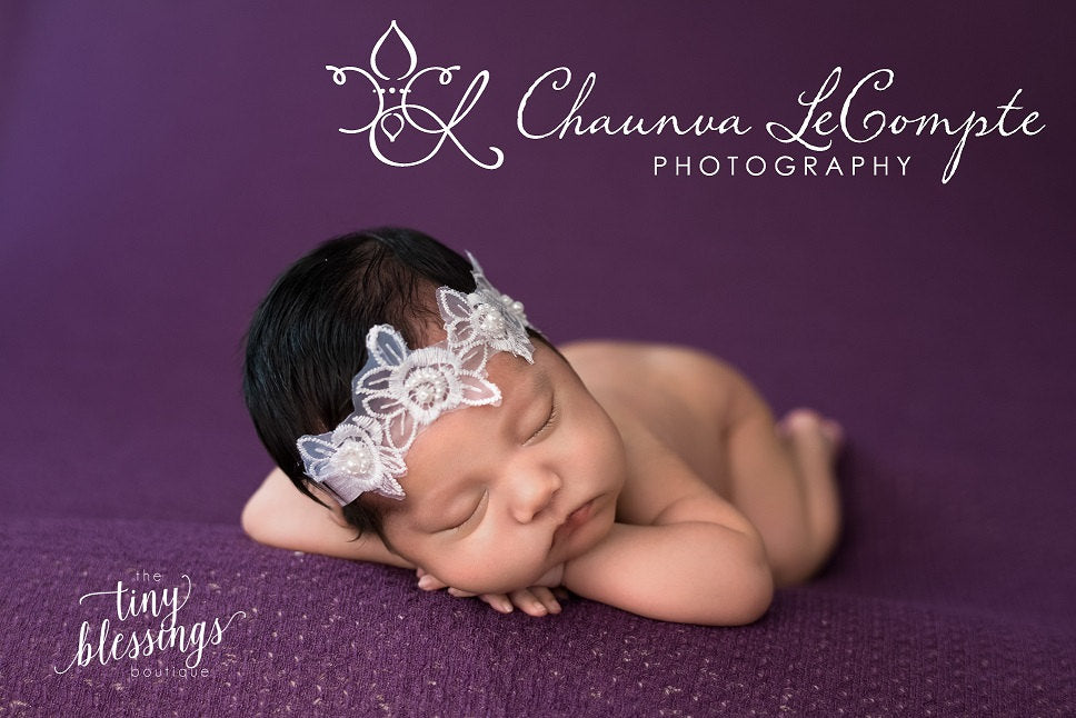 White Lace Pearl Flower Headband