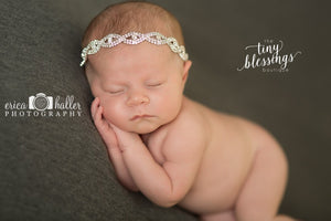 Rhinestone Headband / Baby Girl Headband / Rhinestone Tie Back / Baptism Headband / Newborn Headband / Newborn Photo Prop / Baby Headband