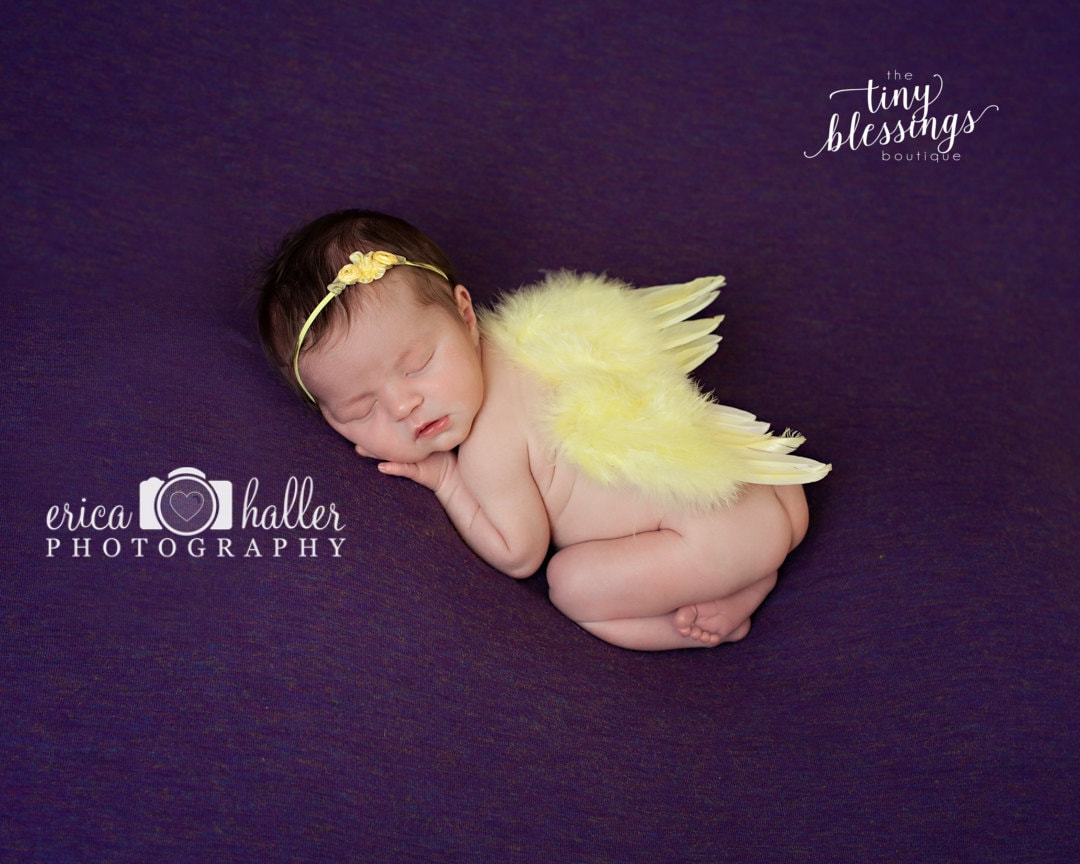Yellow Pink Baby Wing Set / Baby Angel Wing Set / Yellow Headband / Angel Wings / Newborn Photo Prop / Newborn Wing / Newborn Angel Costume