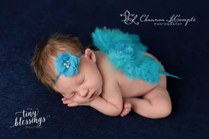 Turquoise Angel Wing and Flower Headband