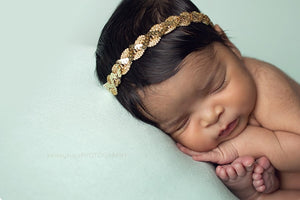 Gold  Headband / Dainty Headband / Baby Girl Headband / Sequin Headband / Christening Headband / Baptism / Newborn Photography Prop