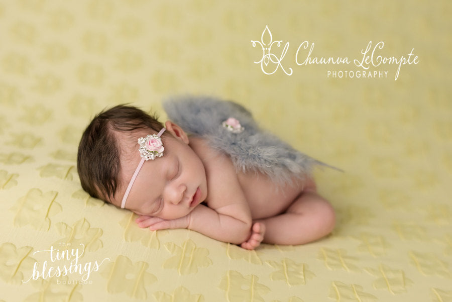 Gray Angel Wing and Pink Flower Headband