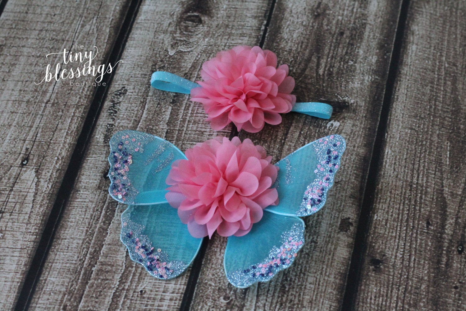 Turquoise and Coral Butterfly Wing Set