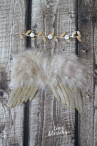 Gold Baby Wing Set / Baby Angel Wing Set / Gold Headband / Tan Angel Wings / Newborn Photo Prop / Newborn Wing / Newborn Angel Costume