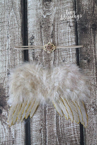 Gold Glitter Angel Baby Wing and Floral Rhinestone Headband Set