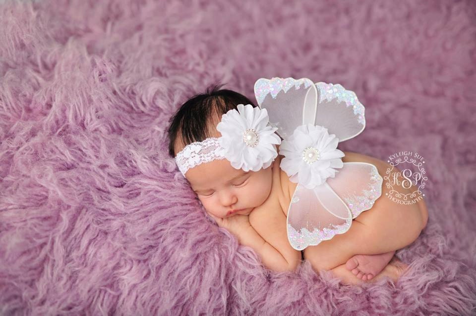 White Butterfly Wing Set / Newborn Wings / Newborn Wing Prop / Baby Girl Headband / Newborn Photo Prop / Newborn Butterfly Wings