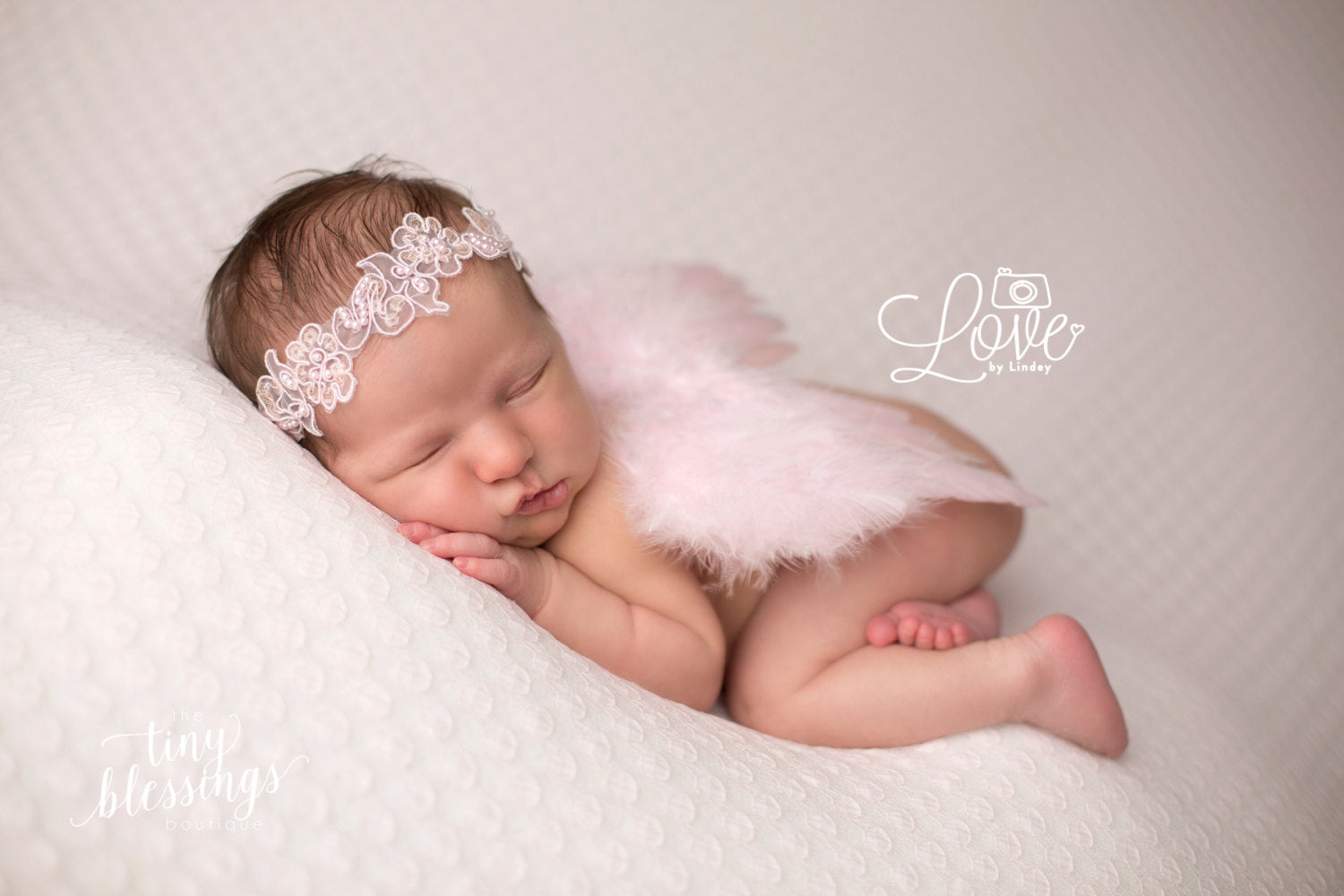 Baby Pink Angel Baby Wing and Baby Beaded Lace Headband Set