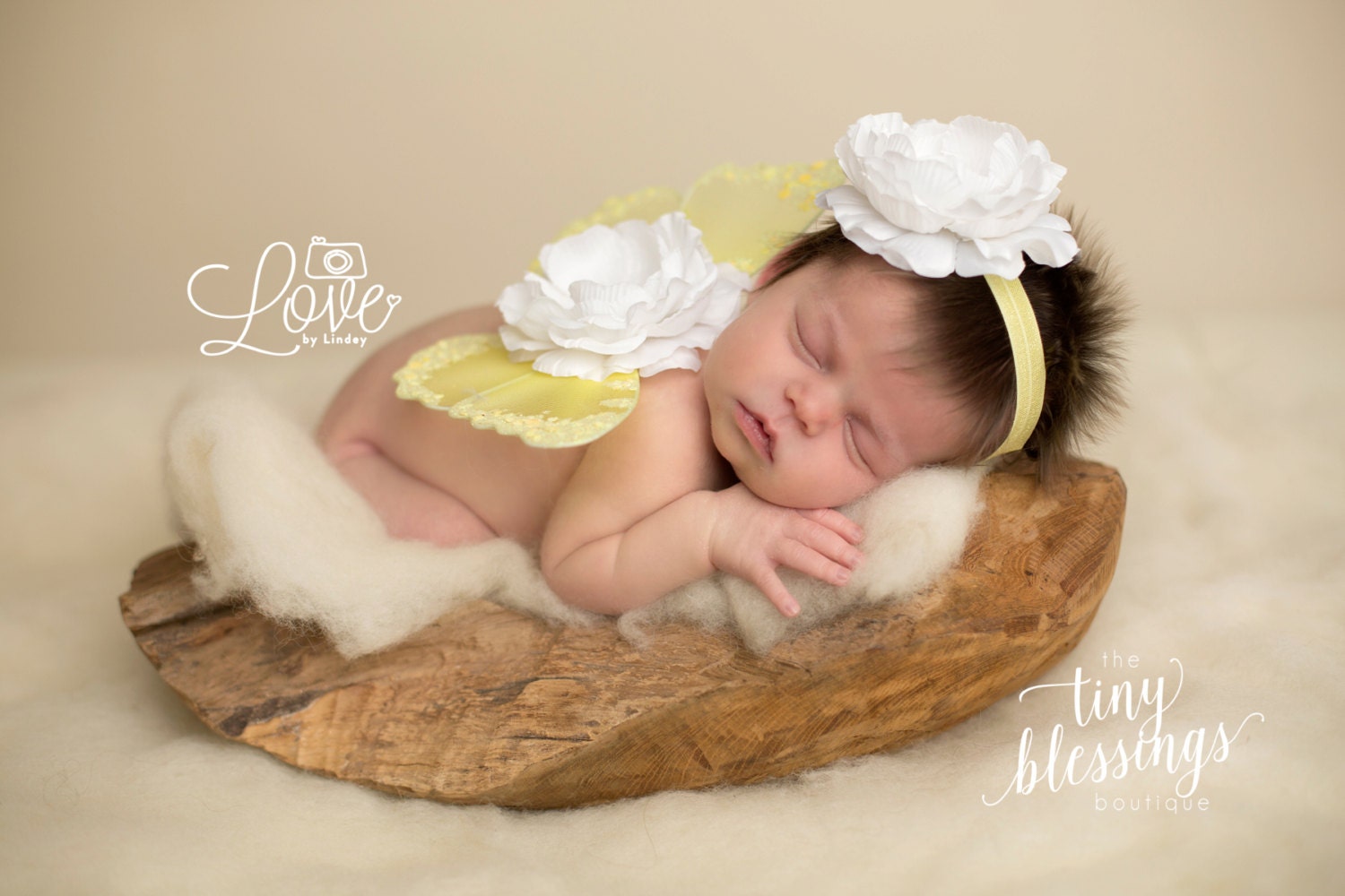 Yellow and White Butterfly Wing Set / Newborn Wings / Newborn Wing Prop / Baby Girl Headband / Newborn Photo Prop / Newborn Butterfly Wings